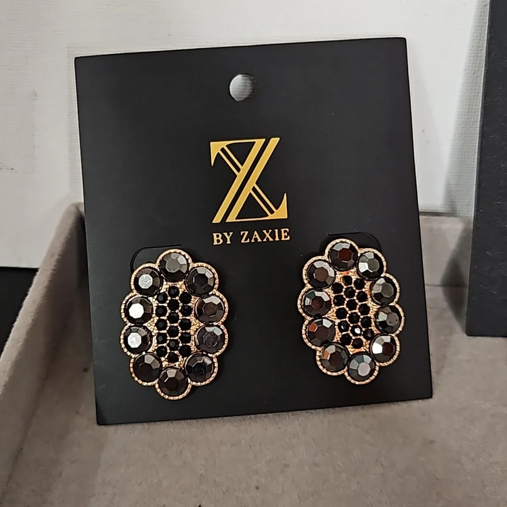 Zaxie Women's Fashion Jewelry Lot of 2 Pairs of Pierced Earrings Black Purple
